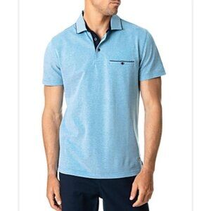 Rodd & Gunn Sherwood Mercerized Cotton Birdseye Size Large Blue Polo Shirt Cyan